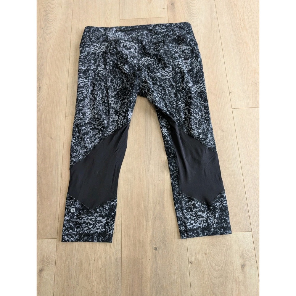 Lululemon Pace Rival Crop 22" Sz 12 Achromatize Ice Grey Black Leggings